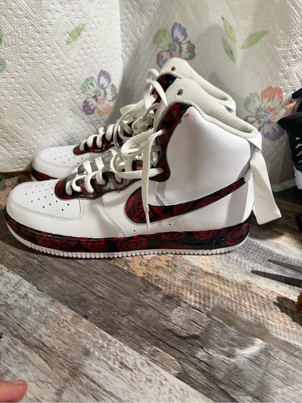 Men's size 12.5 Nike Air Force 1 Sneakers with Red Accent Swoosh